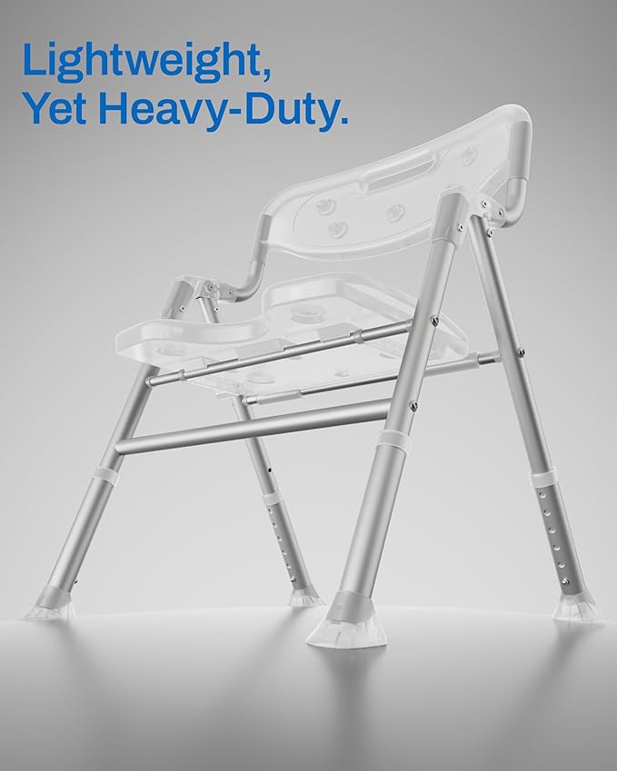 Folding Shower Chair for Inside Shower with Arms and Back, 400 LBS Foldable Bath Seat for Elderly Seniors & Disabled, Heavy Duty Portable Shower Stool with U-Shape Cutout & 6-Level Height (Gray)