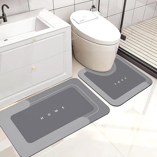Housego 2PCS Absorbent Bath Mat Magic Rug Sets, Quick Drying Bath Mat Non-Slip Floor Rug Rubber Backed for Bathroom Kitchen Shower Sink, Water Absorbent (19.7''x23.6''+19.7''x31.9'', Dark Gray)