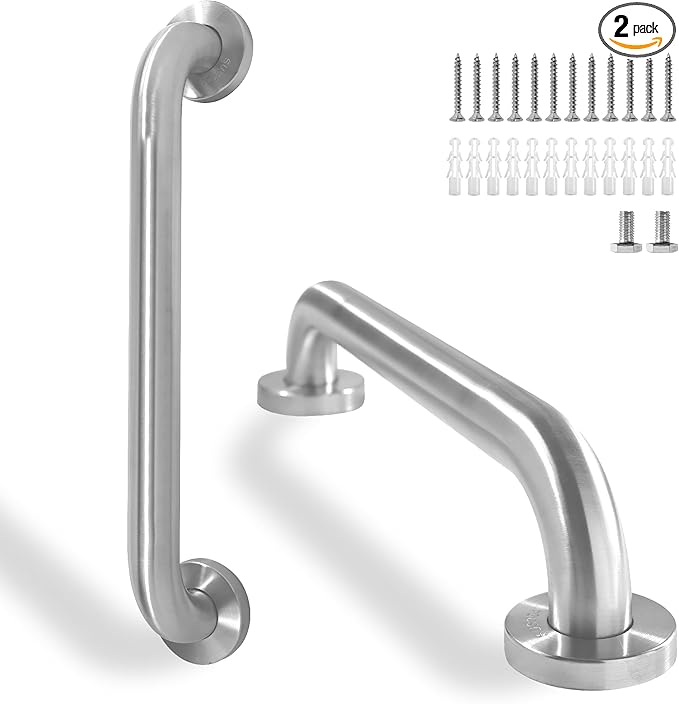Shower Grab Bar, 2 Pack 16 Inch Brushed Nickel Bathroom Safety Bar, 1.25" Diameter 304 Stainless Steel Grab Bars for Bathtubs and Showers, Handicap Shower Grab Bar for Seniors Elderly