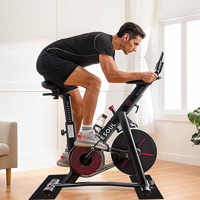 2-Pack Non-Slip Exercise Bike Mat for Peloton & Concept 2 Rower - Protects Hardwood Floors & Carpets - Gym Equipment Mat for Spin Bikes, Trainers, Home Workouts