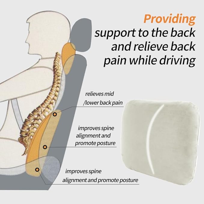 Carwales Beige Lumbar Support Pillow for Car Driving Seat Soft Latex Lower Back Support Thin Relax Home Recliner Sofa Office Accessories Chair Cushion Pain Relief