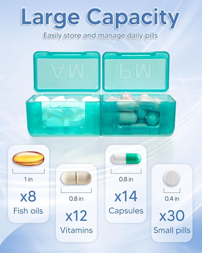 Monthly Pill Organizer 2 Times a Day – Yonlog Large Medicine Box with Weekly Travel Bag, Pill Cutter, Easy-Open Pick, Pill Taker Tool, and 2 Medication Stickers (Black, 2 Times a Day)