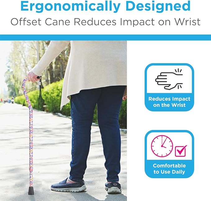 NOVA Offset Walking Cane for Seniors, Men & Women – Lightweight Adjustable Walking Cane with Soft Foam Grip, Wrist Strap, Anti-Rattle Lock & Non-Slip Tip – Stylish Mobility Aid