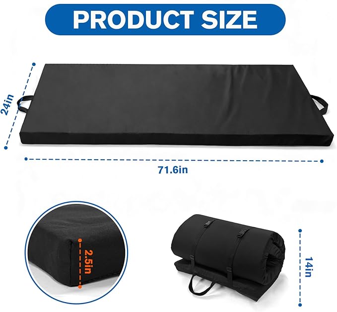 JZHLLA Bedside Fall Mats for Elderly 2.5 Inch Rollable High Density Foam Floor Mats 71.6 * 24 Inch Waterproof Non Slip Protection Mat for Elderly, Handicap, Senior