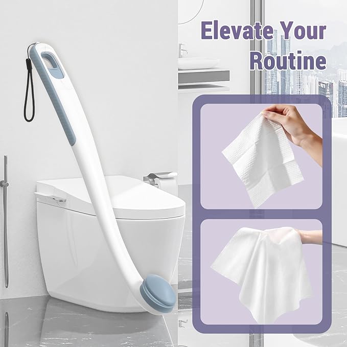 Toilet Aids for Wiping Bottom, 2-Pack - Long Reach Comfort Wipe with Replaceable Head & Strap - Bottom Buddy Wiping Aid for Elderly, Disabled & Post-Surgery