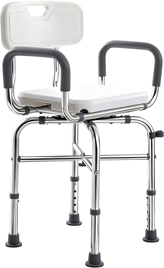 Lamberia Shower Chair for Inside Shower with Arms and Back, 500lbs Heavy Duty 360° Swivel Bathtub Seats, Height Adjustable Safety Bath Seat for Elderly, Adults, Handicap and Disabled(Arms and Back)