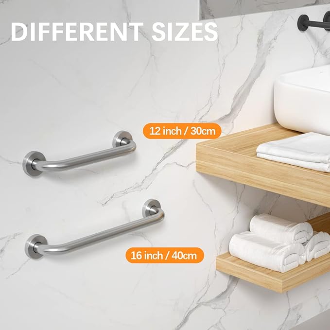12 Inch Satin Brushed Nickel Shower Grab Bar - 1" Diameter, iMomwee Stainless Steel Bathroom Grab Bar Handle, Balance Bar for Shower and Wall, Safety Hand Rail Support, Handicap Elderly Assist Handle