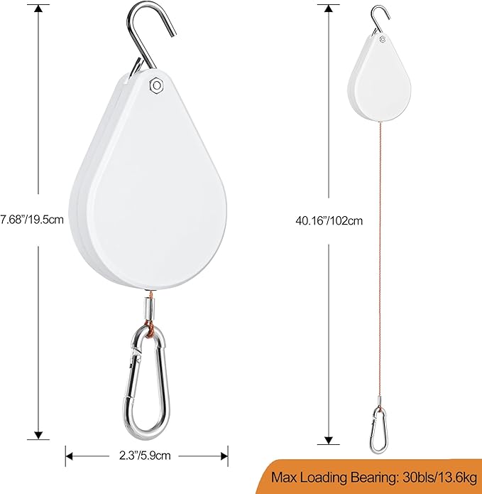 WROSWT Upgraded Retractable Plant Hanger,Plant Pulleys for Hanging Plants,Easy to Raise and Lower,Auto Lock,Heavy Duty,Adjustable Hook for Garden Baskets Pots,Birds Feeder,(3Pcs,White)
