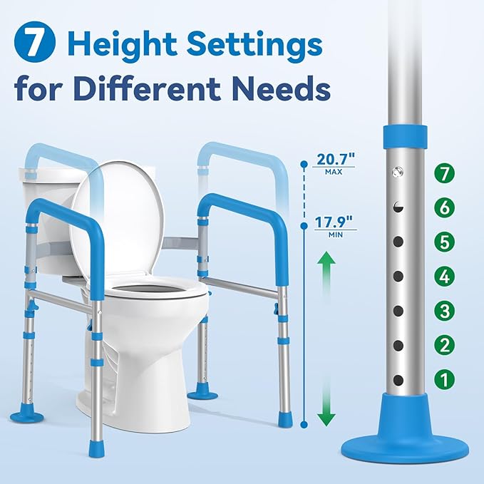 Loyoda Toilet Safety Rails for Seniors, Adjustable Height Toilet Handles for Elderly and Disabled, One-Button Width Adjustment, Foldable Handles, 350 LBS, Toilet Bars Fit Most Toilets