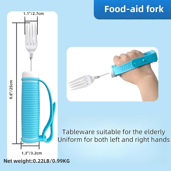 Tremors Elderly Assistance Products,Spoon and Fork Three Piece Set,Handicap Accessories for Daily Living,Adaptive Equipment with Blue Handle Belt,Aids for Living,Eating Utensils Sets.