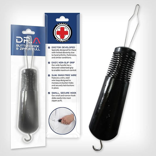Button Hook & Zipper Pull, Assist, Helper Device, Dress Clothes Tool, Button Shirts Aid, One Hand, Disability, Handicapped and Seniors by Dr. Arthritis (Single)