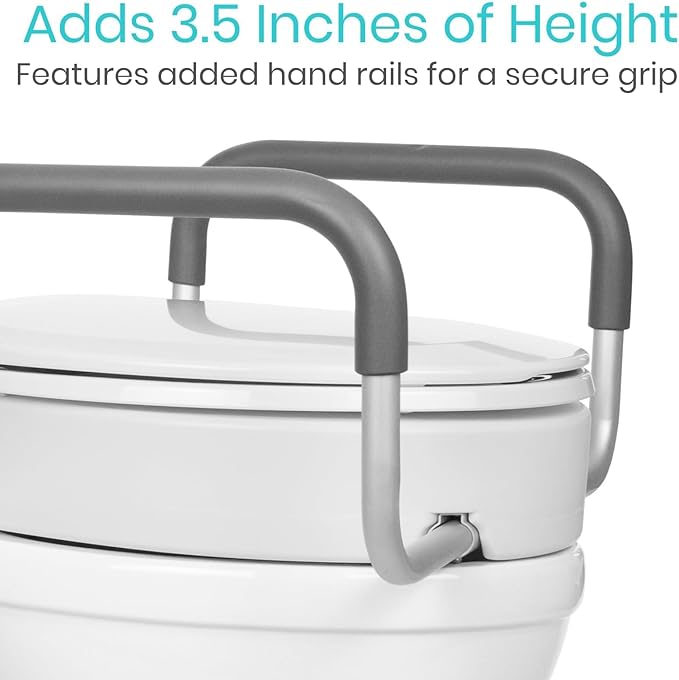 Vive Raised Toilet Seat Riser for Seniors (with Handles) - Handicap Rail Grab Bar Seat for Over Toilet - Elevated Safety for Elderly, Disabled, Medical - Standard