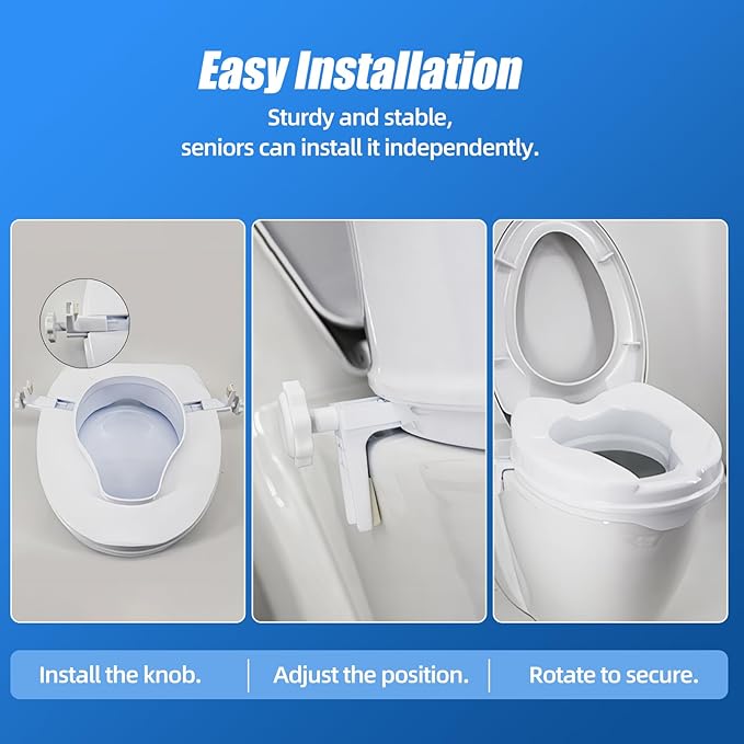 Raised Toilet Seat with Lid for Elderly, 4" High Toilet Seat for Elongated or Standard Commode, Raised Toilet Seat for Seniors, Handicap Toilet Seat Riser with Cover