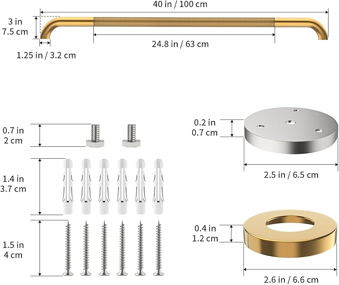 40 Inch Anti Slip Shower Grab Bar, 2 Pack Munzong Long Bathroom Grab Bar for Showers, Gold Knurled Handicap Balance Bar,Safety Hand Rail Support Elderly Senior Assist Bath Handle