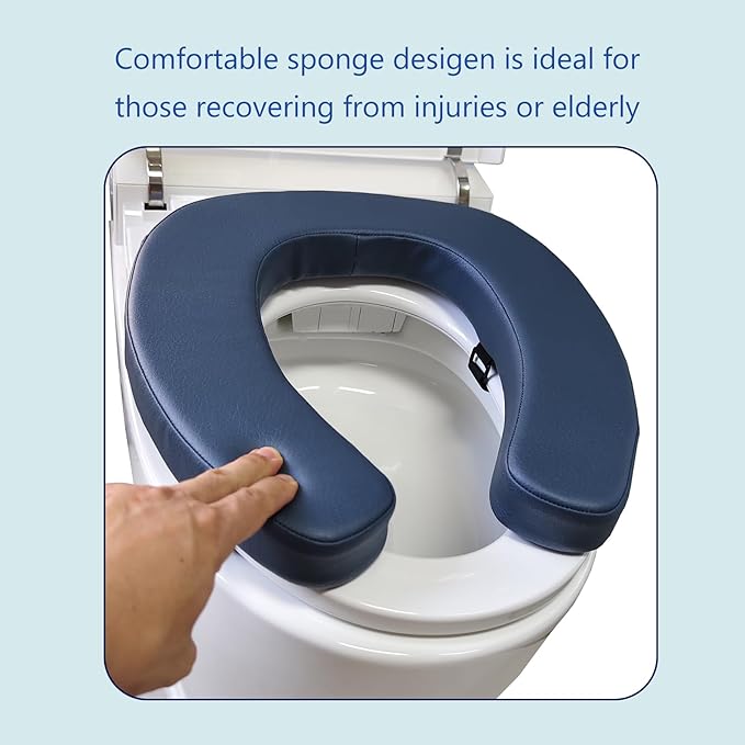 Toilet Seat Cushion Toilet Seat Riser with 2-inch High-Density Foam Performance Microfiber Fabric-Suitable for Standard,Elongated Toilets Bedside Commode(Blue)
