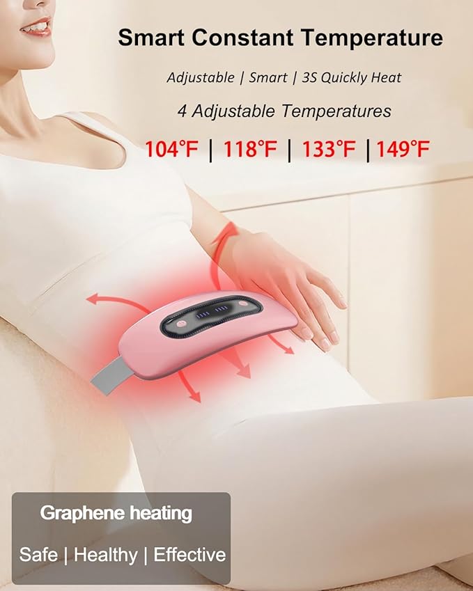 Electric Heating Pad, Portable Cordless Menstrual Heating Pad with 4 Heat Levels and 4 Massage Modes, Fast Large Heating Belly Wrap Belt for Cramps, Back Pain Relief Gifts for Women Girls Her (Pink)