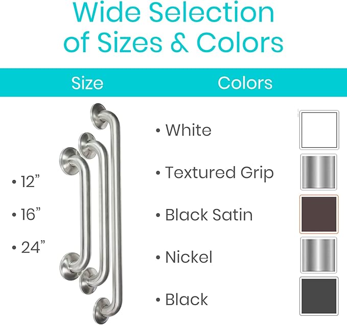 Vive Grab Bar for Bathtubs and Showers (Textured) - Handicap Bathroom Safety Rail for Elderly - Wall Handle for Tub, Toilet, & Bath - Disability Assist Device Accessory Handrail
