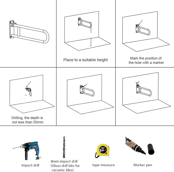FlySkip Fold Down Grab Bar, 24Inch Flip-Up Handicap Support, Wall Mounted Bathroom Shower Safety Bar, Non Slip Hand Grips for Elderly, Disabled, Pregnant Woman