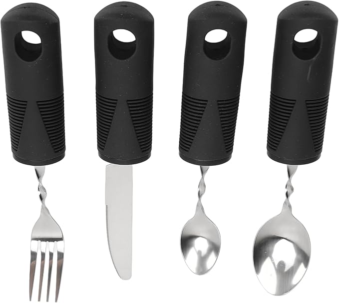 Parkinson's Weighted Utensil Set, Ergonomic Hand Tremor Spoon Fork Knife, Adaptive Silverware for Arthritis Aid, Easy Grip Eating Tools for Seniors
