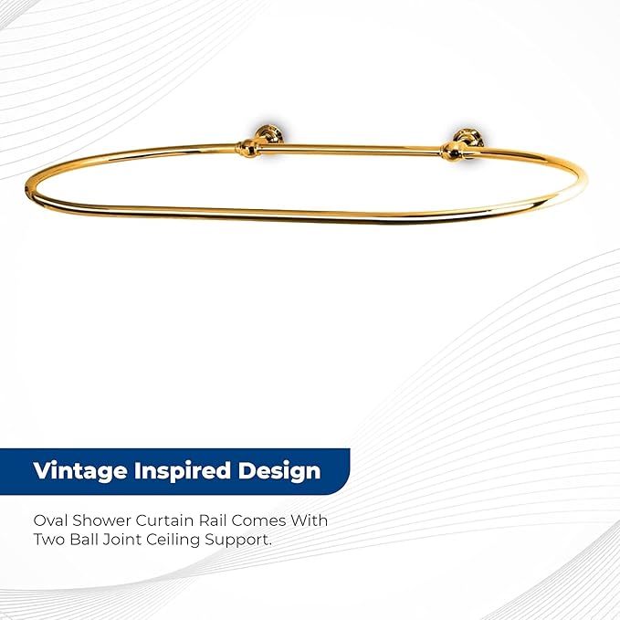 Oval Shower Curtain Rail Rod For Bathroom, Ceiling Mounted for Clawfoot Tub, Large and Heavy Duty Wall Mounted with Adjustable Support - 45 x 25 Inch (Free Curtain Rings) (Gold)