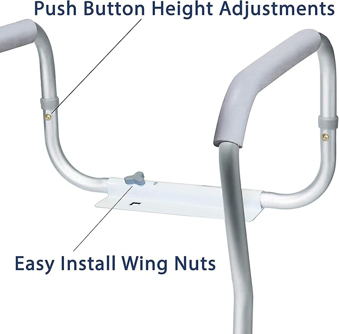 Carex Toilet Safety Rails, Adjustable and Detachable Toilet Safety Frame with Handles for Elderly, Handicap, or Disabled, Heavy-Duty Non-Slip Bathroom Grab Bar, with Padded Handles and Aluminum Frame