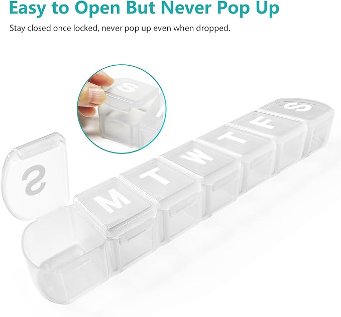 Extra Large Weekly Pill Box Organizer 7 Day, MOLN HYMY 1 Week Jumbo Pill Dispenser Case One Time a Day, Daily Med Container to Hold Vitamin and Supplement (White)