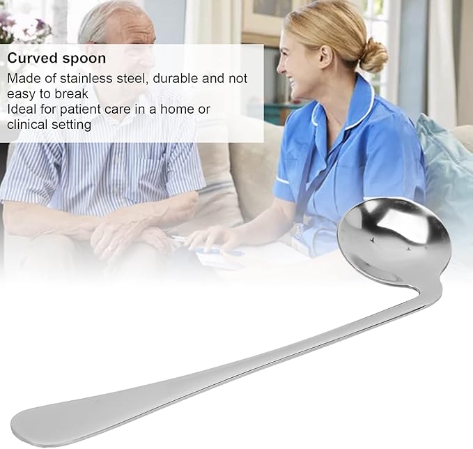 Self Feeding Curved Utensil Angled Spoon, Stainless Steel Curved Spoon, for Hand Tremors, Joint Pain or Elderly Use, Left Right Handed Grip Easy Offset Spoon(Right Hand)
