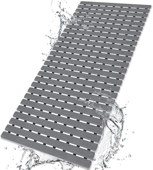 BEMISO Shower Mat Non Slip Bathtub Mat with Suction Cups and Drain Holes 37.4 x15.7 Inch Bath Mat for Tub & Shower.Easy Dry,Easy to Cut,Eco-Friendly