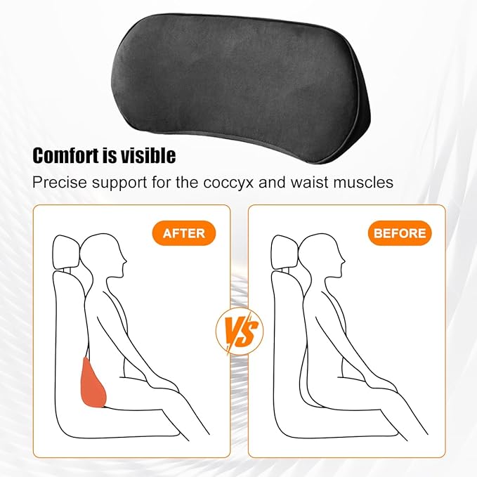 Zpana Car Lumbar Support Pillow, Memory Foam Vehicle Seat Lower Back Support Cushion for Back Pain Relief & Sciatica, Comfortable Auto Driver Seat Pad, Universal for Vehicles (Black)