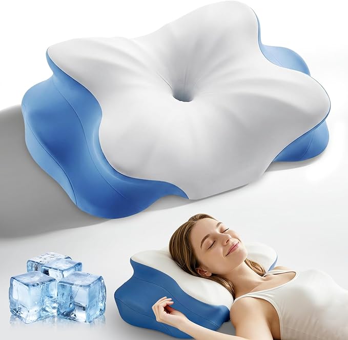 Cervical Neck Pillow for Neck Pain Relief - Cooling Ergonomic Support Memory Foam Pillow for Side Back Stomach Sleepers - Ergonomic Bed Pillow for Shoulder Pain Dual Heights CertiPUR-US