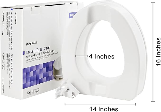 McKesson Raised Toilet Seat with Dual Locks, Fits Most Standard Toilets, 4 in H, 400 lbs Weight Capacity, 1 Count
