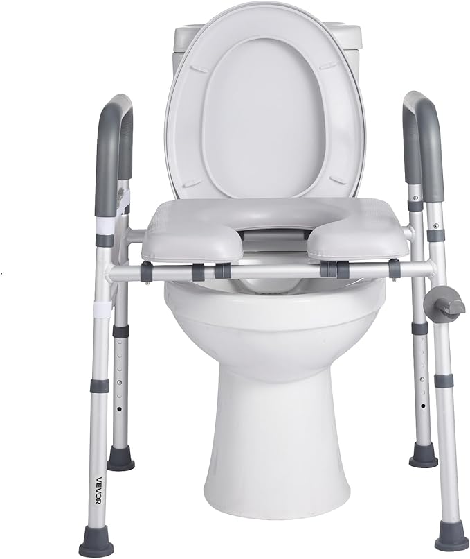VEVOR Raised Toilet Seat with Arms, 400 lbs Load Capacity, Adjustable Height and Width, Commode Cushion Padded Elevated Toilet Seat Riser with Handles for Seniors, Elderly, Handicap, Disabled, Adults