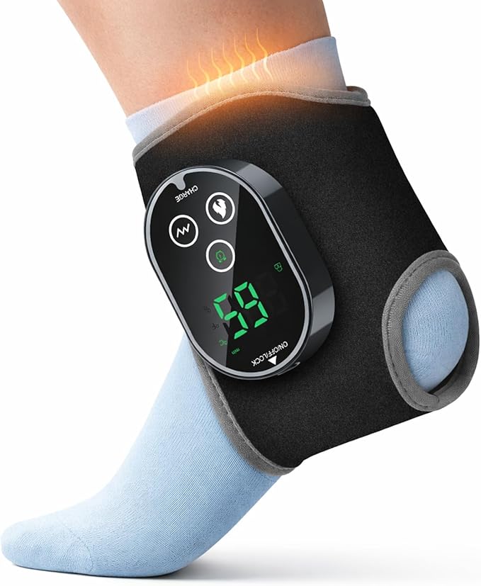 Cordless Ankle Massager for Pain Relief, Heated Ankle Massager, Foot Massager for Neuropathy, Ankle Heating Pad, Foot Heating Pad, Heated Foot Massager, Single One, Black