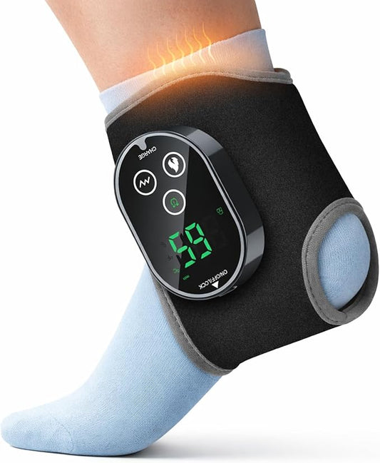 Cordless Ankle Massager for Pain Relief, Heated Ankle Massager, Foot Massager for Neuropathy, Ankle Heating Pad, Foot Heating Pad, Heated Foot Massager, Single One, Black
