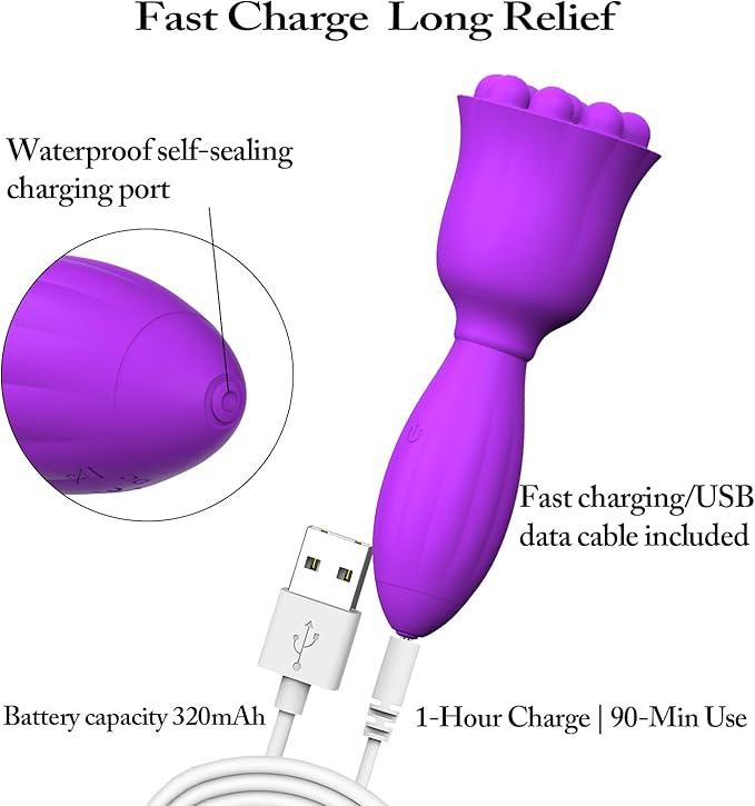 Mini Handheld Massager, Waterproof Soft Silicone, for Shoulder, Back, Neck, Face, Head & Full Body Muscle Relief, USB Rechargeable, 10 Adjustable Speed Modes, Purple