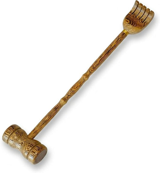 2 in 1 Wooden Back Scratcher and Massager Hammer, Long Handle Manual Back Tapper for Itching Relief, Muscle Relaxer for Back Neck Shoulder, Portable Handheld Massage Tool for Adults Elderly