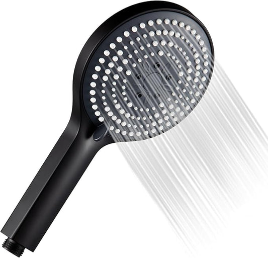 OFFO Matte Black Handheld Shower Head, 6-Mode High Pressure, 5" Large Face, Chrome Plated Finish, Includes Shower Head, Washers, Water Saving Gasket