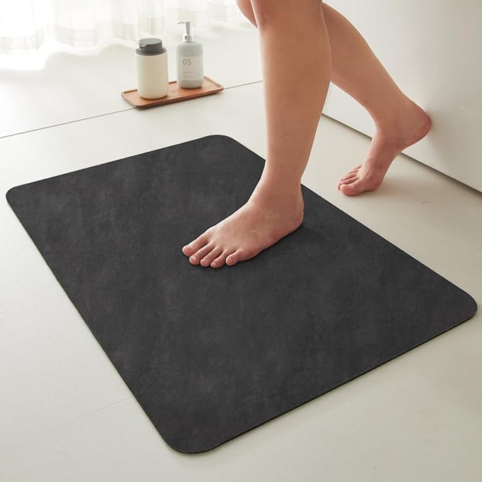 TYUU Black Bath Mat, Bathroom Rugs Non Slip Washable Thin Absorbent Quick Dry Bath Mat Fits Under Door Bathroom Floor Mat Perfect for Bath, Shower, or Sink 24"x36" Black