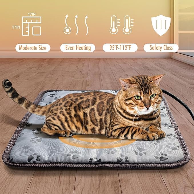 Cat Heating Pad – 18x18 in Self-Warming Pet Bed, Electric Heated Dog & Cat Pad, Waterproof, Temperature Adjustable, Fast Heating, Safe Thermostat, for Kittens Puppies Small Pets