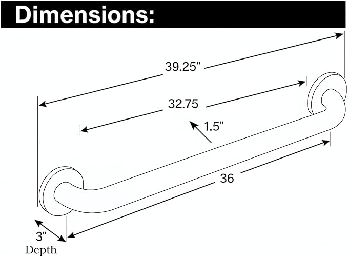 Moen Home Care Bathroom Safety 36 Inch Stainless Steel Handicap Grab Bar for Bathtub and Shower, Elderly Assistance Product with Concealed Screws, 8736 (Pack of 2)