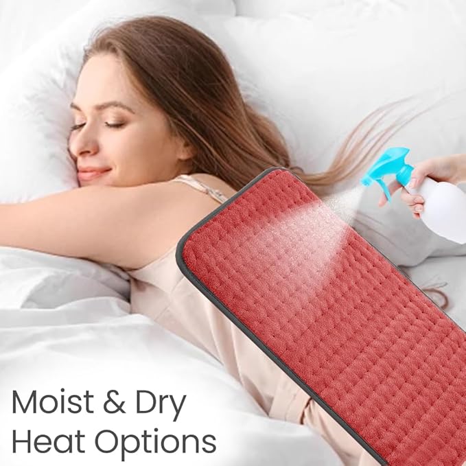 Heating Pad, Electric Heating Pads for Back/Neck/Knee/Shoulder Muscle Pain, 9 Heat Settings, Dry/Moist Heat & Auto Shut Off, Gifts for Men and Women, Red, 24x12 Inch