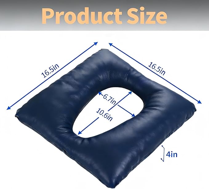 Bedside Commode Cushion, Washable Toilet Seat Cushion for Seniors, Padded PU Cover with Fixing Straps for Commode Chair 16.5" X 16.5", Portable Soft Toilet Seat Cushion for Elderly Adults (Blue)