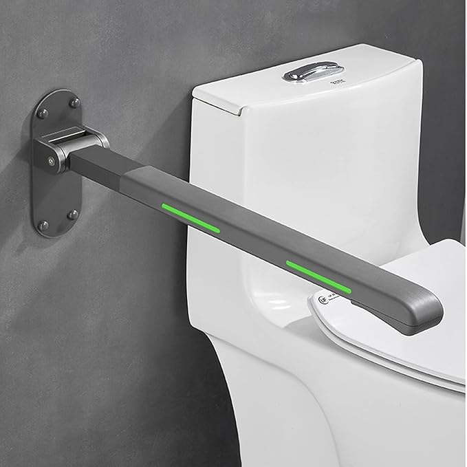 Flip Up Grab Bar,Bathroom Folding Grab Bar,Grab Bars for Toilet Wall,Safety Rail Wall Mounted,Non Slip Waterproof Handicap Handrails Elderly and Pregnant Grab Bars(Grey,with Indicators)