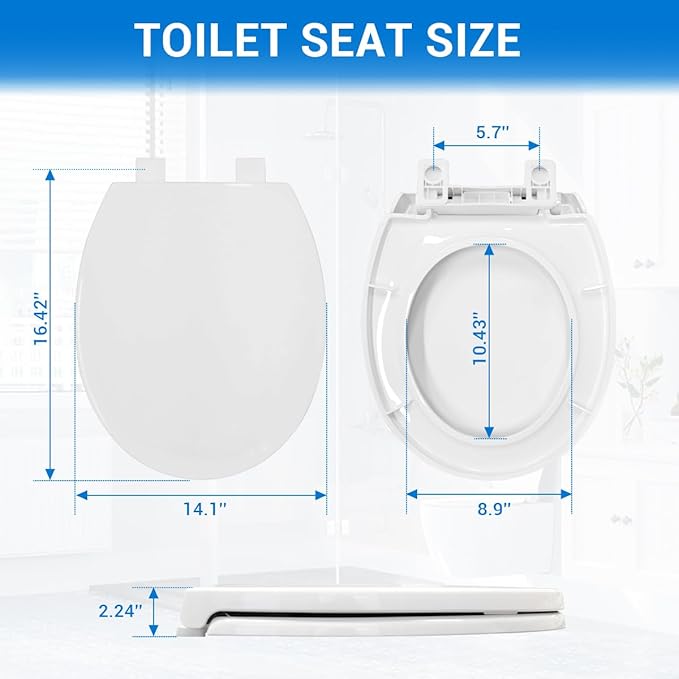Round Toilet Seat 16.5" - Soft Close, Durable PP Toilet Seat, Easy Installation & Removal, Fits Most Toilet Bowls