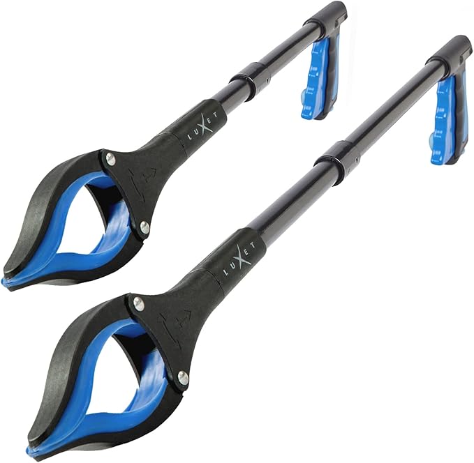 Grabber Reacher Tool - 2 Pack - Latest Version Long 19/32 Inch Foldable Pick Up Stick - Strong Grip Magnetic Tip Lightweight Trash Picker Claw Reacher Grabber Tool for Elderly Reaching, Luxet (Blue)