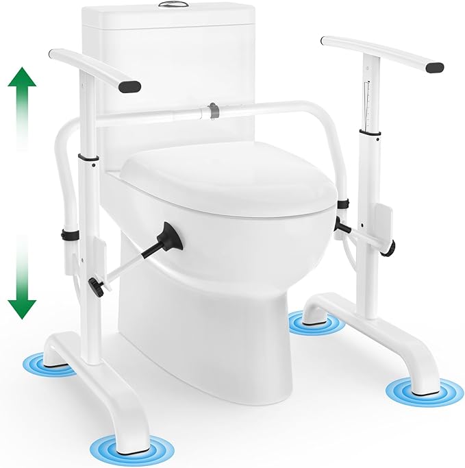 Loyoda Toilet Safety Rails for Seniors – Helps Family Members Sit & Stand Safely, Width & Chain Adjustable Toilet Handles, Heavy Duty 350 lbs Frame