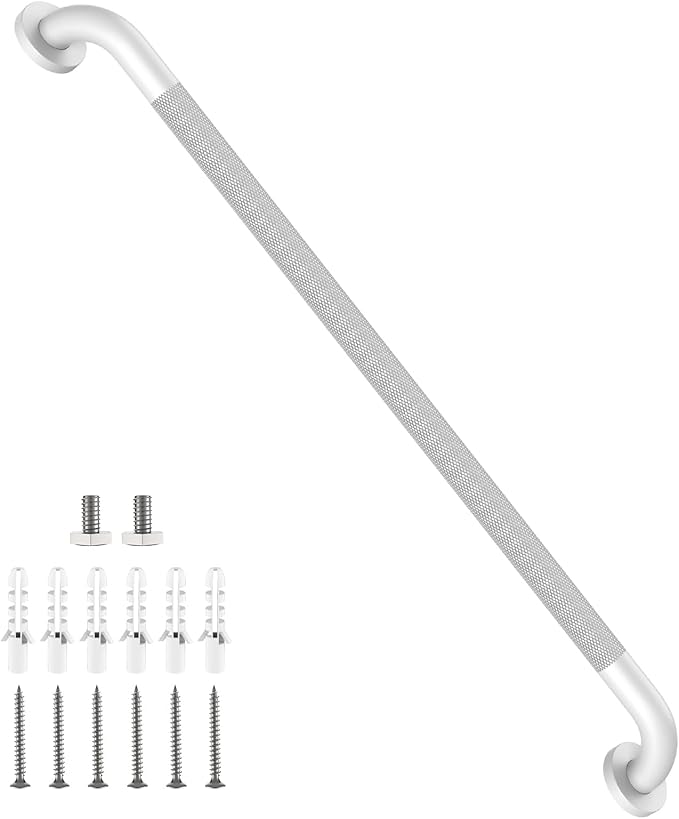 Shower Grab Bar 36 Inch, iHansee White Bathroom Grab Bar w/Anti-Slip Knurled Grip - 1.25" Diameter, Stainless Steel Bath Safety Bars for Senior Elderly, Wall Mounted Toilet Bathtub Balance Handrail