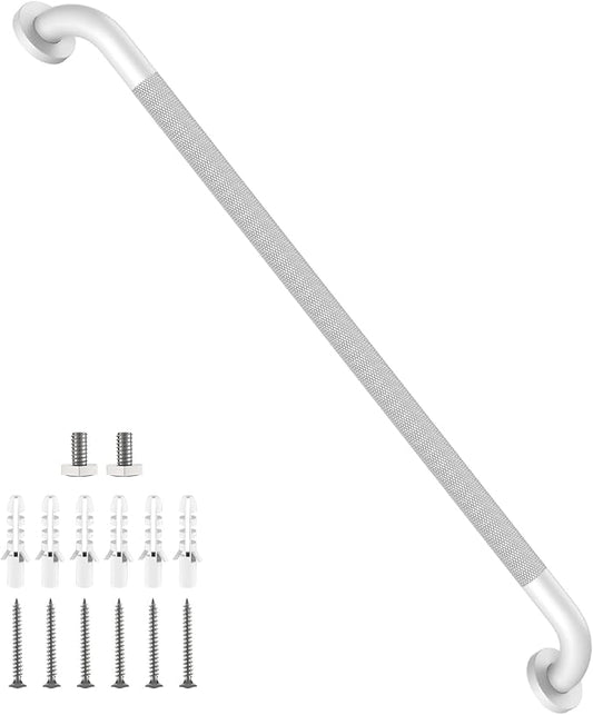 Shower Grab Bar 36 Inch, iHansee White Bathroom Grab Bar w/Anti-Slip Knurled Grip - 1.25" Diameter, Stainless Steel Bath Safety Bars for Senior Elderly, Wall Mounted Toilet Bathtub Balance Handrail