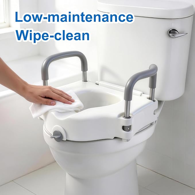 5" Raised Toilet Seat with Removable Padded Handles, Toilet Seat Riser Fit for Seniors, Elevated Toilet Seat & Durable Construction & Secure Locking