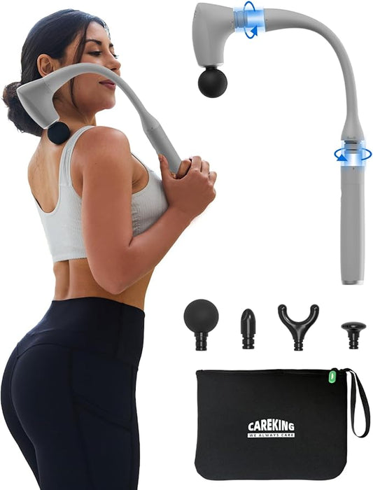 2-in-1 Detachable Massage Gun with Extension Handle, Back Massager for Pain Relief Deep Tissue, Handheld Muscle Massager for Neck Arm Shoulder Lower Back Thigh Waist,Gifts for Women Men,Grey